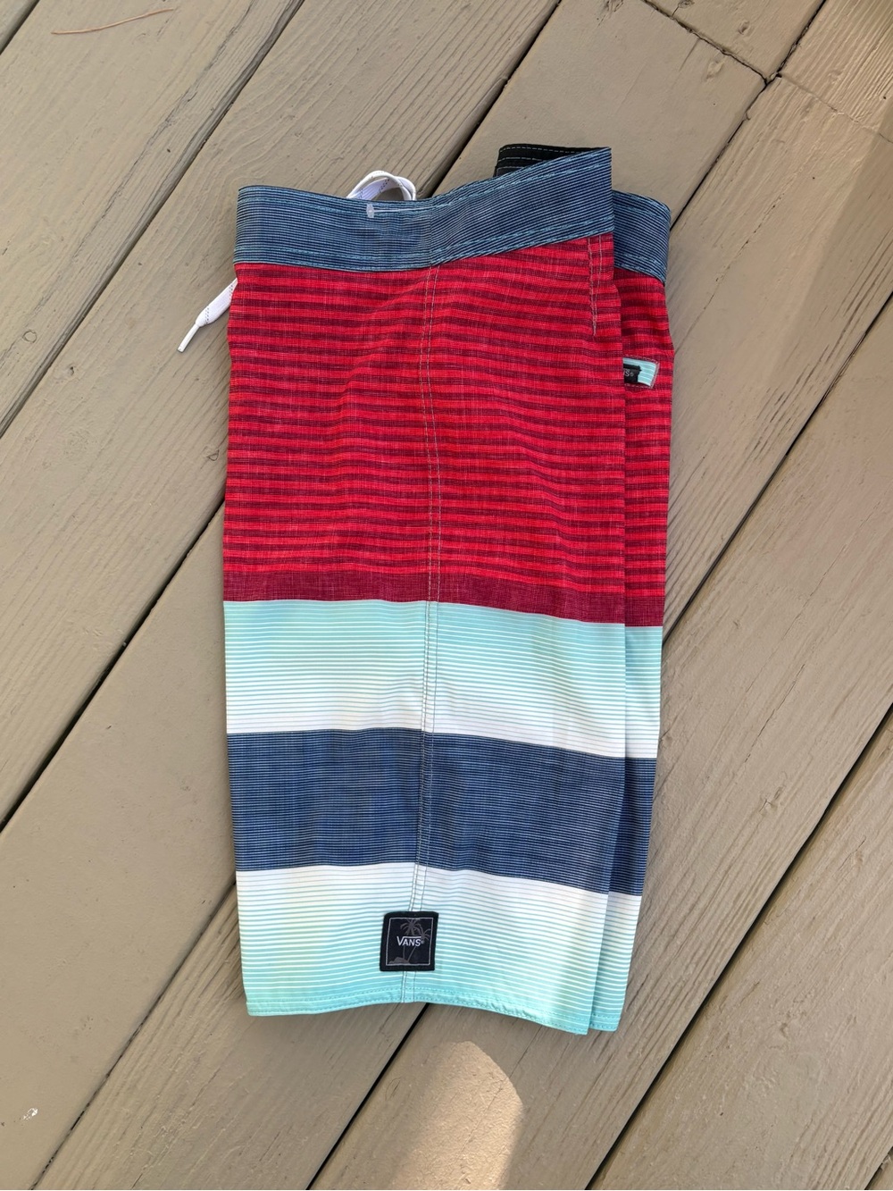 VANS Red, Blue & Teal Striped Swim/Board Shorts. Size: 27/14 boys XL - Picture 3 of 10